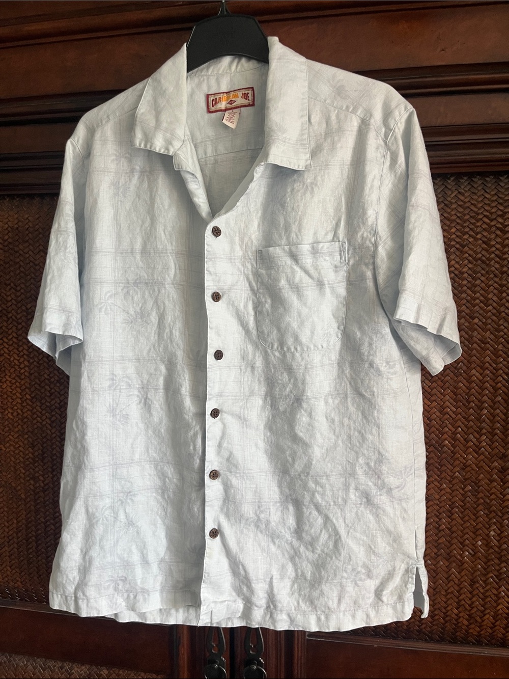 Caribbean Joe Pale Blue Short-Sleeve Button-Up Camp Shirt